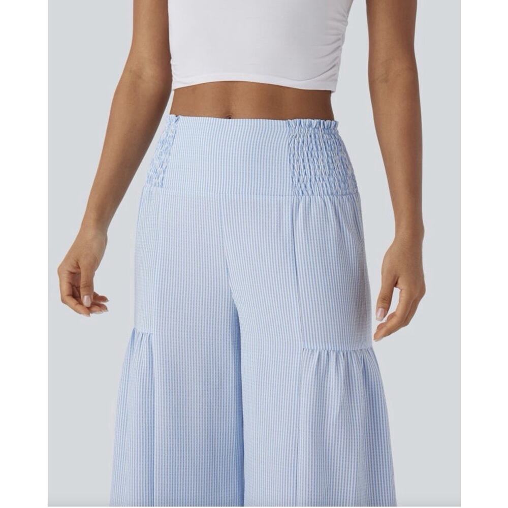 Halara High Waisted Tie Back Shirred Wide Leg Flowy Stripe Casual Pants S - Picture 7 of 8